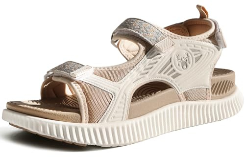 KuaiLu Womens Orthopedic Walking Sandals Comfortable Arch Support Plantar Fasciitis Relief Sport Recovery Chunky Cushion Adjustable Summer Outdoor Beach Vacation Athletic Water Shoes Beige Size 7