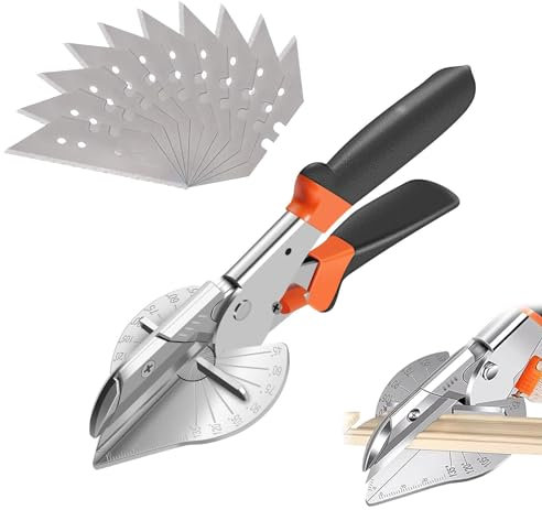 Mitre Shears - Multi Angle Trim Cutter for Wood PVC, 45 to 135 Degrees Gasket Shear Miter Shears Wood Cutting Tools with Replaceable Blade, 10 Spare Blades Included