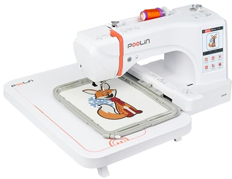 POOLIN EOC06 Macchina da Ricamo,20x28 cm Area Ricamo,4 Telai Inclusi,Ampio Touchscreen LCD Computerizzato da 18 cm, Dotata di Filo, Stabilizzatore,Bobina,Macchina da Ricamo Computerizzata
