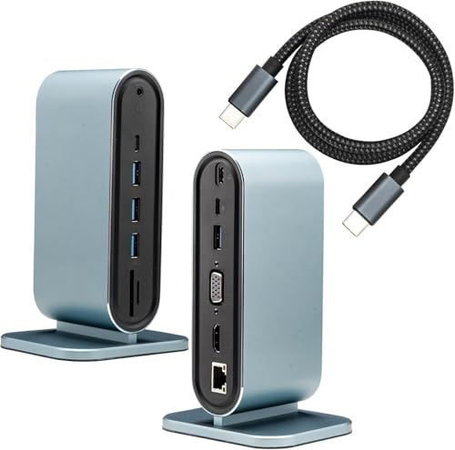 Leehitech 12 in 1 USB C Hub, Docking Station Mac Adapter mit 4K HDTV, 1080P VGA, 5 Gpbs USB 3.0, 100Mbit/s RJ45, PD 100W, USB C Daten, SD TF, 3,5mm Audio, Type C Dongle für MacBook, Dell, Lenovo