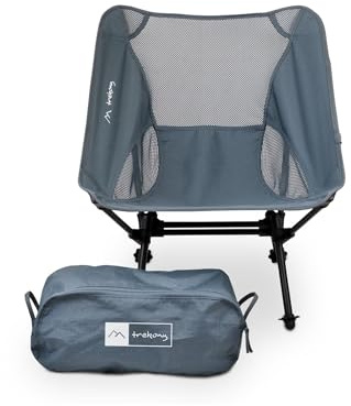 TREKONY Campingstuhl tief, faltbar aus Aluminium, Ultraleicht und kleines Packmaß, Camping Stuhl bis 150kg, Faltstuhl mit Kopfstütze und Tragetasche für Camping, Strand, Wandern, Outdoor, Anthrazit