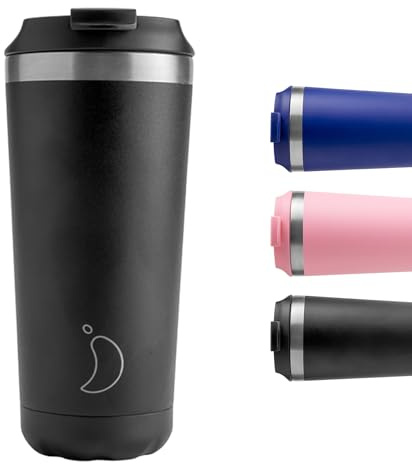 Chilly's Original Coffee Cup - Thermal Mug - Monochrome Black, 500ml | Cold & Hot Drinks - Leak-Proof Travel Mug with Lid - Double Walled Vacuum Insulated Mug - Stainless Steel
