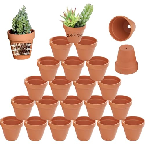 Kinfezlon Confezione da 24 Vasi in Terracotta 5 x 5,5 cm, Piccoli Vasi in Terracotta, Mini Vasis in-Terracotta Riutilizzabili, Piccoli Vasis-in-Terracottas con Foro di Drenaggio,per la Casa, l'Ufficio