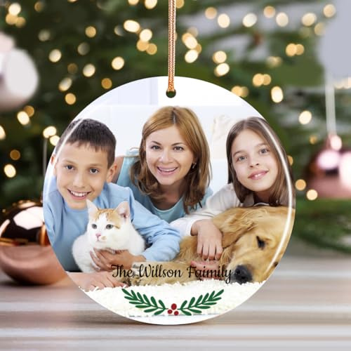 HOBULL Personalisierte Weihnachtskugeln mit Foto, Christbaumkugel Anhänger Personalisiert Keramik Weihnachtskugel Bild, Weihnachtsbaumschmuck Geschenke für Mama, Papa, Haustiere, Kinder, Freunde