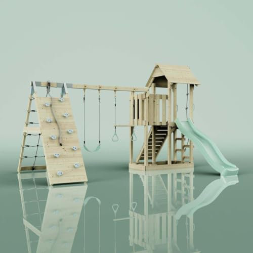 PolarPlay Spielturm Roskilde aus Holz in Grün Trapezstange