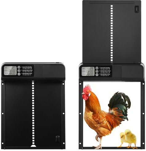 Aluminum Automatische Hühnerklappe Batterie,Hühnerklappe Automatisch mit Wasserdicht Großes Display,Timer, Manuelle, Elektrische Hühnerklappe Hühnertür, Intelligenter Einklemmschutz