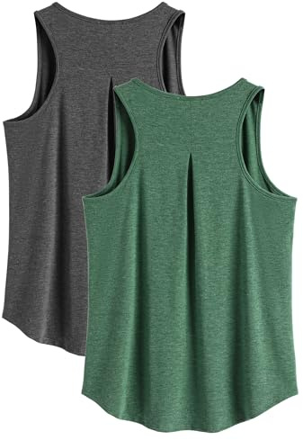 PINSPARK Set med 2 stycken damsporttopp, yogatopp, sporttopp, snabbtorkande, ärmlös, simrygg, andas, för sommar, fitness, löpning, jogging, gym, Mörkgrå/mörkgrön, L