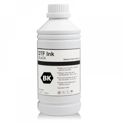 ZHAOXCAIN 1000 ml DTF-Tinte in 5 Farben, geeignet Kompatibel mit direkte Druckerfolien-Wärmeübertragung auf PET-Folie, Heißschmelzpulver-Transferfolie(Black 1000ML)