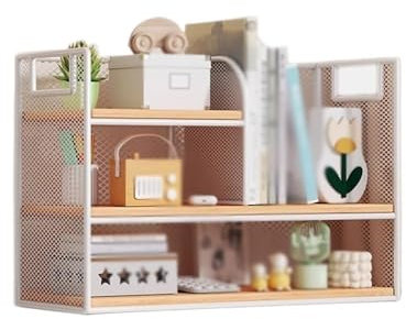 ZENY896V Büroschrank Schreibtisch-Bücherregal-Organizer mit weißem Eisengitterrahmen und Holztrennwand-Bücherregal for Büro- und Küchenfenster-Aufbewahrungsregale Modernes Büromöbel