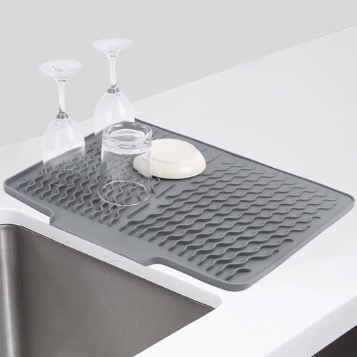 Nicola Dish Drying Mat, 40 x 33CM Large Silicone Draining Mat for Sink, Draining Board Mats, Drying Rack Mat for Kitchen Worktops (Grey, 40x30cm)