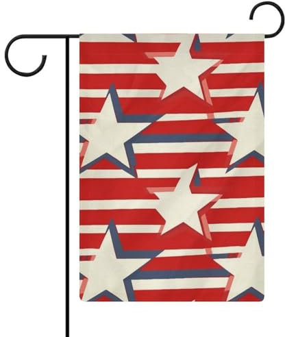 Rot-weiße Stern-Flagge, Frühlingsgartenflagge, Einheitsgröße, doppelseitig, kleine Hofflaggen, personalisierte Flagge, Willkommensflaggen, saisonale Gartenflaggen für den Außenbereich, Urlaub