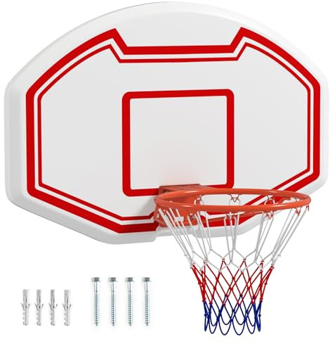 GYMAX Basketballkorb zur Wandmontage 91 x 61 cm, Basketball Set mit φ45cm Basketballkorb, bruchsicherem Backboard & Netz, für Jugendliche & Erwachsene, für drinnen & draußen