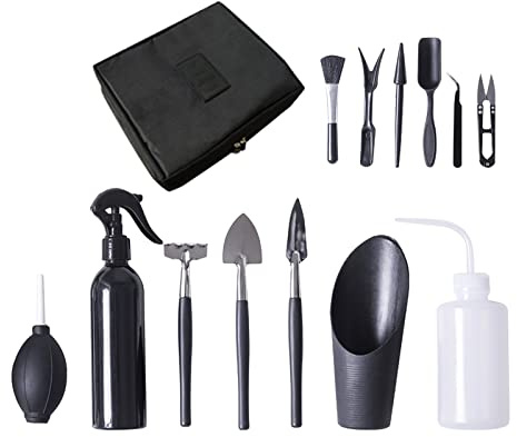 14 Pezzi Mini Attrezzi da Giardinaggio con Borsa Portaoggetti, Strumenti per Bonsai Kit, Kit per Trapianto, Strumenti da Giardinaggio per Casa Ufficio Balcone Giardino