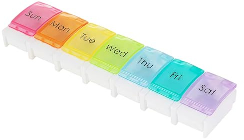 LBJFYHJN Tablettenbox für 7 Tage, separater Fach und Knopf-Pop-up-Deckel, Drogenspeicherbox für Vitamine, Kabeljau-Leberöl und Medikamente