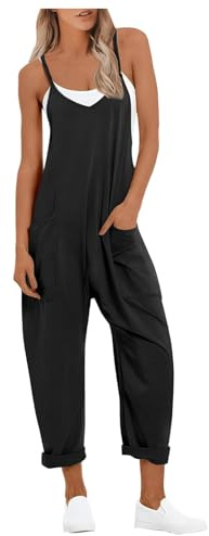 Generico Salopette Donna Eleganti, Jumpsuit Donna Elegante Senza Maniche Vintage Tute in Lino Gamba Larga Estate Pagliaccetti Elegante Casual Pantaloni Larghi con Tasche da Spiaggia