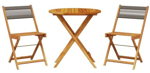 Eleganz 3-TLG. Bistro-Set Grau aus Akazien-Massivholz, ölbehandelt - Langlebiges Gartenmöbel für Terrasse & Balkon - Wetterfest & pflegeleicht