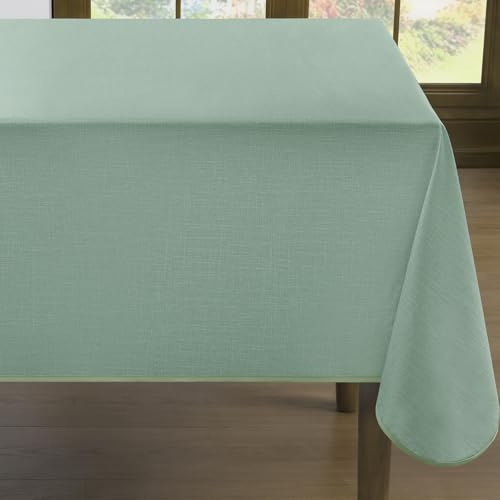 Romanstile Mantel Rectangular Grande de plastico Verde Claro con Textura Tipo Lino y Ribete Reforzado, Antimanchas e Impermeable, 240 × 140 cm, para Pascua, Comidas Familiares, jardín y Uso Exterior