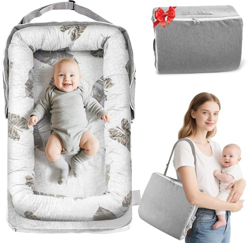 Idudbid Baby Lounger & Nest for Newborn 0-24 Months, Baby Nest Supervised Breathable Cotton for Newborn, Newborn Essentials Gifts, Breathable Portable Infant Lounnger for Travel and Home(Feather)