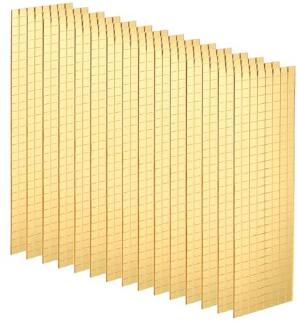 QUARKZMAN 15 Blatt 7200 Stück Selbstklebende Spiegelmosaikfliesen Gold | 5x5mm, Kleine Quadratische Spiegelkacheln Aufkleber, Disco Ball Aufkleber Mini Glasfliesen, Für DIY Handwerk