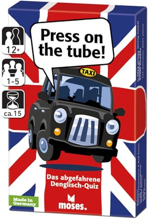 Moses. Press on the Tube! Das abgefahrene Denglisch-Quiz – verrücktes Sprachspiel mit Redewendungen, spielerisch Englisch Lernen mit 75 Quizkarten, für 1–5 Spielende ab 12 Jahren