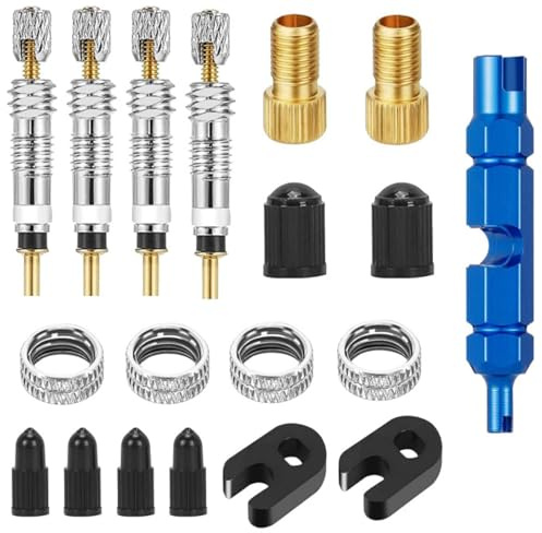 19 Stück Französisches Ventil,Fahrrad Presta Ventil mit Ventilkappen,Französisches Ventil Adapter, Ventilschlüssel für Fahrräder,Mountainbikes Austausch des Ventilkerns