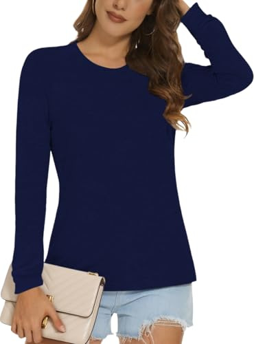 Cuptacc Sweatshirt for Women UK Casual Plain Basic Layering Fashion Long Sleeve T Shirt Round Neck Comfy UK Stylish Loose Elegant Tunic Women Navy Blue M