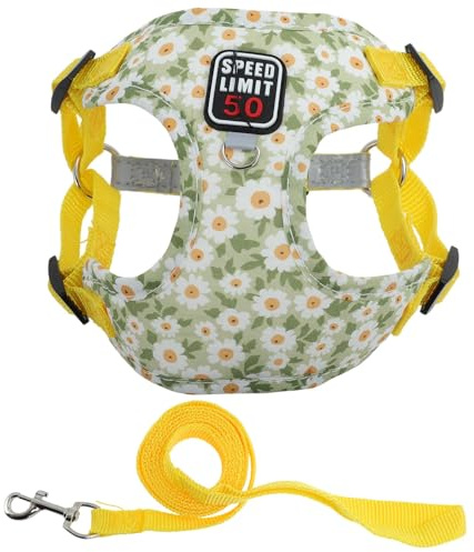 CAPASTEC Harnais Et Laisse pour Chiot avec Bande Réfléchissante, Harnais pour Chien Ajustable pour Promenades, Harnais pour Chien Chat De Taille Petite Moyenne, M, Jaune