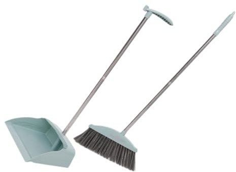 OUNONA Set Scopa e Paletta Manico Lungo, Accessori per La Pulizia della Casa e del Dormitorio, Resistente all’Usura, per Angoli Stretti e Pavimenti Lisci, Colore Azzurro Chiaro