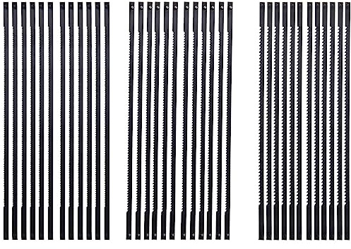 Tuesoa 36Pcs Scroll Saw Blades 127mm Carbon Steel Fretsaw Blades with Pin 15/18/24 Teeth Standard Fine Cut Saw Blades