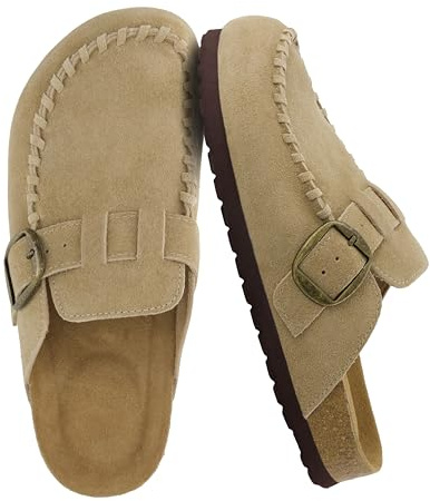 CUSHIONAIRE Canoe Genuine Suede Clogs for Women Footwear with Moc Toe Design – Casual Slip On Womens Shoes, BEIGE 9