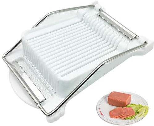Cortador de queso, rebanador de carne para almuerzo, rebanador de huevos duros de plástico de 8.3x5.1 pulgadas con 14 alambres de acero inoxidable, cortador de queso reutilizable con agarre cómodo pa