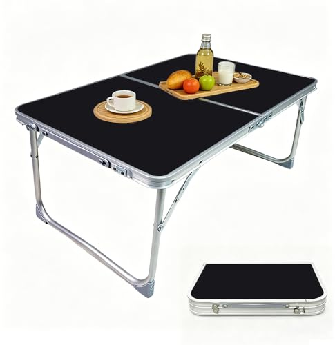 JOAASU Folding Camping Table, 62x42x27.5cm Aluminium Picnic Table with Handle, Low Camping Tables, Small Lightweight Foldable Tables for Outdoor, Indoor, Picnic, Beach, Garden, BBQ