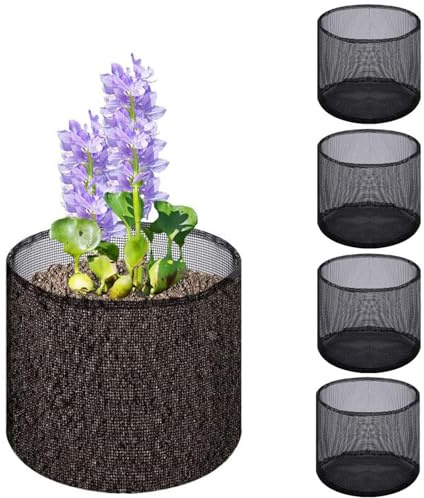 Schwimmende Teich-Pflanzkörbe, 17,8 cm, atmungsaktiv, Netz-Wasser-Pflanzbeutel mit Wurzelbelüftungsnetz, faltbare Seerosen-Töpfe für Koiteich, Garten, Terrasse, rund, 4 Stück
