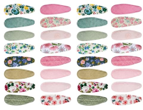 Kemay 32 Pcs Baby Hair Clips for Girls Toddler, Floral Print Fully Lined Snap Hair Clips, Non Slip Fabric Mini Hair Barrettes, Cute Flower Hair Accessories for Infants Kids