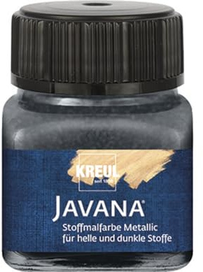 Kreul 92414 - Javana Stoffmalfarbe für helle und dunkle Textilien, 20 ml anthrazit, cremig brillant mit Metallic-Effekt, pastoser Charakter, zum Drucken und Schablonieren, nach Fixierung waschecht