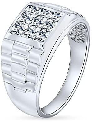 Personalisierter geometrischer quadratischer unsichtbarer Schnitt AAA CZ Seitendesign Band Statement Unisex Damen Übergröße Herren Verlobungsring Kleiner Finger Ring für Männer .925 Sterlingsilber