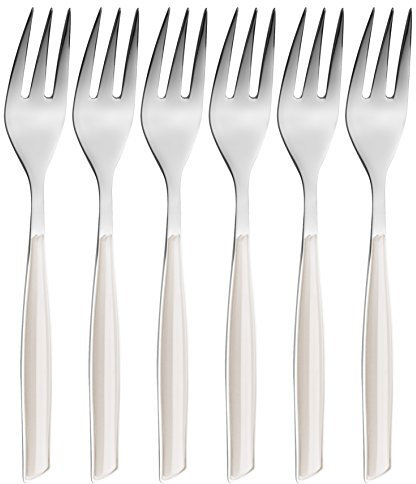 BUGATTI, Glamour, Juego de 6 Tenedores para Postre en Acero Inoxidable 18/10, empaquetado en Caja de Regalo (Marfil)
