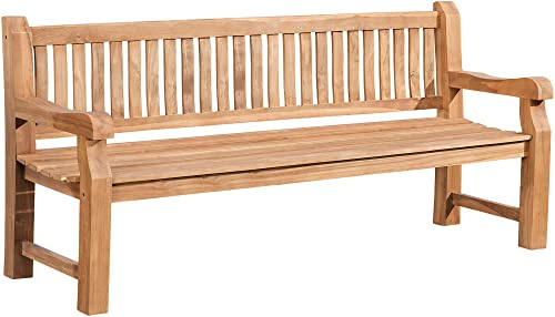 CLP Gartenbank Teakholz Jackson V2, wetterfest mit Rückenlehne, 2-3 Sitzer, robust und pflegeleicht, Holzbank für Terrasse und Garten, Farbe:Teak, Größe:200 cm