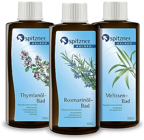 Spitzner Badezusatz Set Kräuter (3 x 190 ml) - Gesundheitsfördernder Badewannenzusatz in den Sorten Thymianöl-Bad, Rosmarinöl-Bad & Mellissenöl-Bad