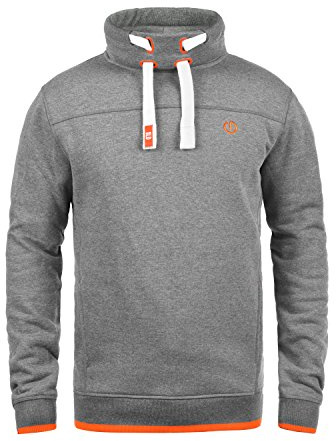 Solid Benjamin Men's Sweatshirt Sweat Shirt Jumper with Funnel Neck with Fleece Lining, Size:M, Colour:Grey Melange (8236)