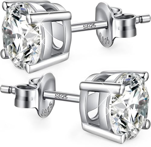 Ohrstecker Silber 925 Herren Diamant Ohrstecker Weißgold Silber Ohrringe Stecker Zirkonia Nickelfrei Ohrringe Damen Mens Silver Earrings 4mm