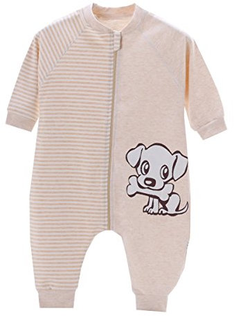 Chilsuessy Baby Sommer Schlafsack mit Beinen Unisex Kleine Kinder Schlafsack Baby Strampler Schlafanzug Pyjamas Baumwolle, Beige Hund, Etikett80/Koerpergroesse 65-75cm