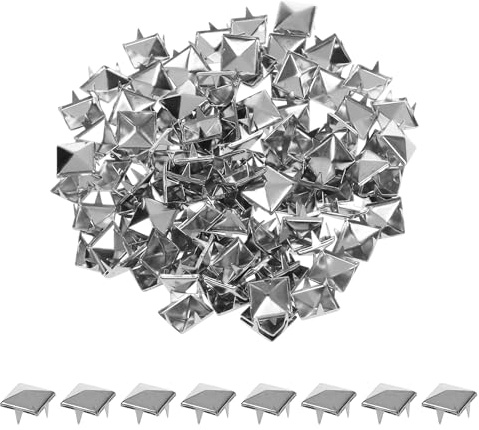 WedDecor 100pcs Square Pyramid Rivets 12mm Silver Punk Nail Head Studs Four-Jaw Studs Spikes Metal Leather Rivets for Decorating Belts, Bags, Shoes, Leathercrafts, Punk & Goth Fashion Accessories