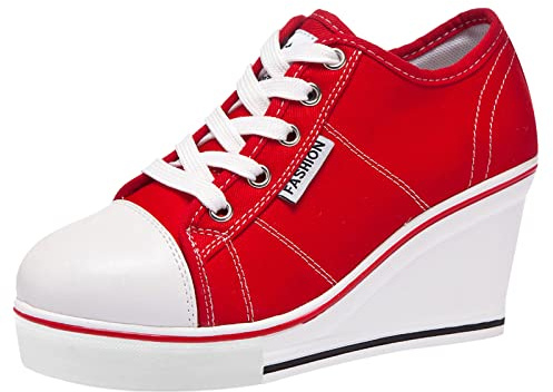 ANUFER Mujer Tacón de Cuña con Cordones Lona Zapatos Deportivos Alpargatas
