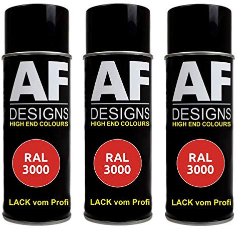 Alex Flittner Designs 3x RAL Lackspray Autolack Buntlack Spraydose RAL3000 FEUERROT seidenmatt