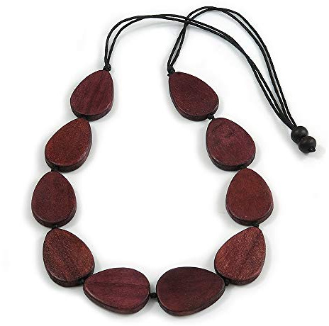 Avalaya Collana in corda nera con perline in legno marrone geometrico, lunghezza 80 cm, regolabile