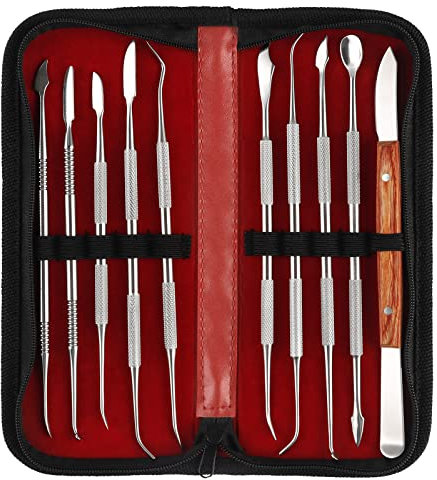 MOPOIN Modellierwerkzeug, 10 Stück Töpferwerkzeug Set Edelstahl Ton Werkzeug mit Tragetasche, Doppelendig Schnitzwerkzeug für Wachs, Keramik, Skulpturen