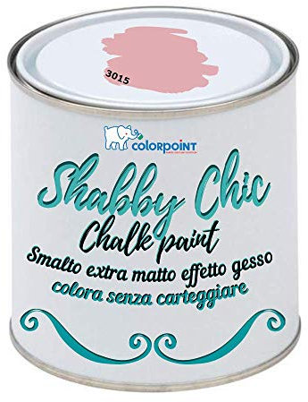 Pittura Shabby Chic CHALK PAINT 1 Litro - Extra Opaca Colora senza Carteggiare 22 COLORI VINTAGE (Rosa 3015)
