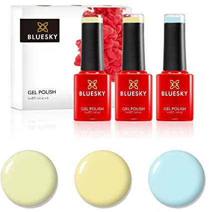 Bluesky Gel Nail Polish Set, Dance Your Way Spring 2021 Collection -Trio Set 3 - Pastels. 3 x 5ml Gel Nail Polishes. Nude, Yellow, Green, Cream, Light Blue (Requires curing under UV/LED Lamp)