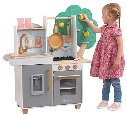 KidKraft Happy Harvest Kinderküche aus Holz mit Zubehör und Eiswürfelspender, Spielküche mit Geschirr und Lebensmittel, Spielzeug für Kinder ab 3 Jahre, 10160